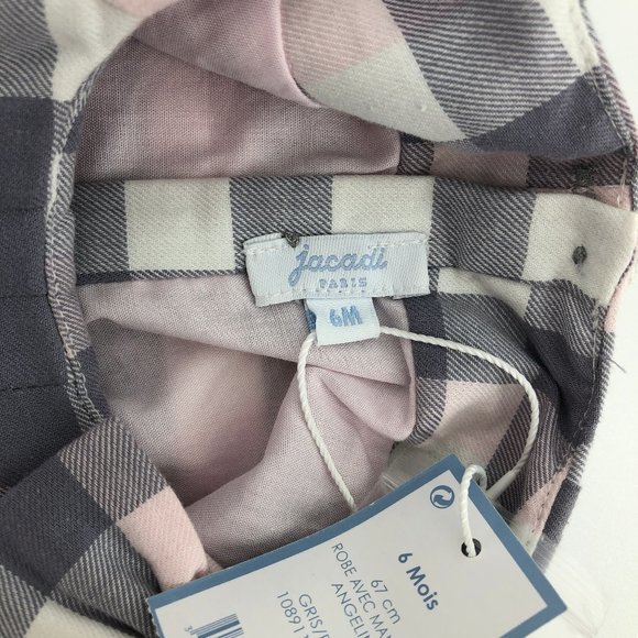 JACADI Baby Girl Pink Buffalo Check Dress - Picture 8 of 8